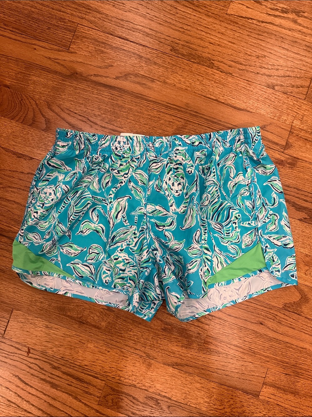 Lilly Pulitzer Teal Floral Athletic Shorts with Lime Accents